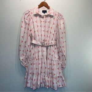 Anthropologie Bardot Long-Sleeve Mini Shirt Dress SZ XS White Dusty Peach